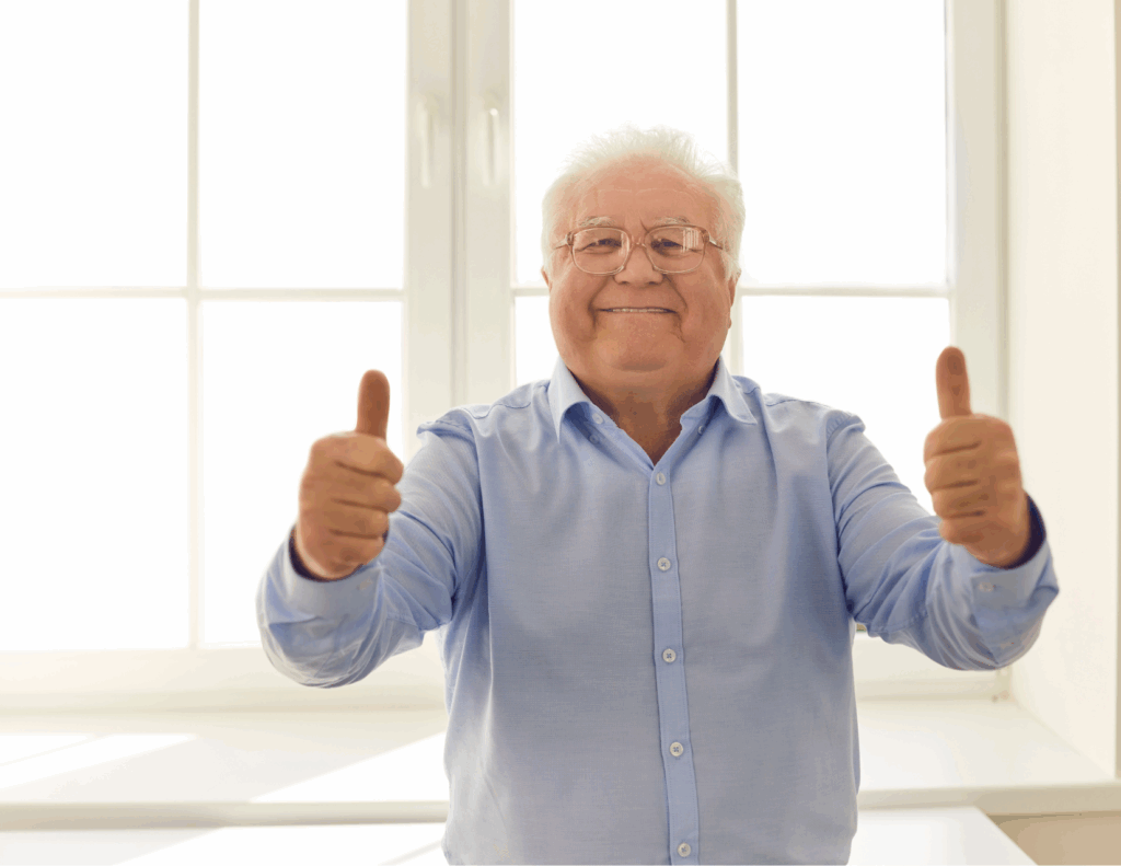 an aging-in-place gentleman giving a thumbs up